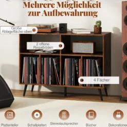 3-stufiger Plattenspielerständer mit Vinyl Aufbewahrungsregalen Plattenspielerschrank Braun