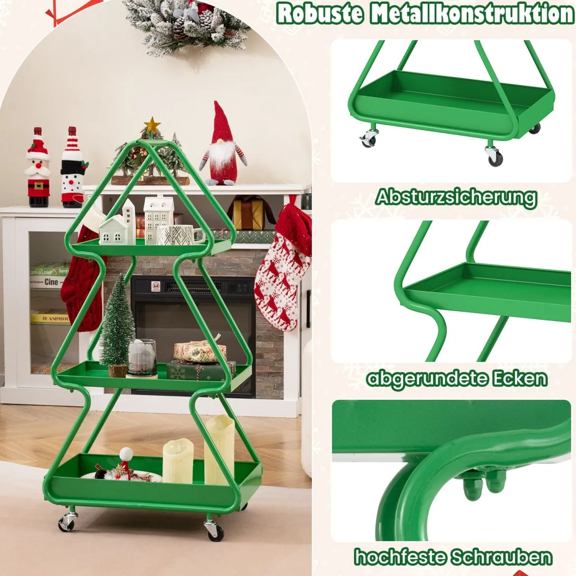 3-stufiger Servierwagen in Weihnachtsbaum-from Rollwagen mit Stern Küchenwagen auf Rollen