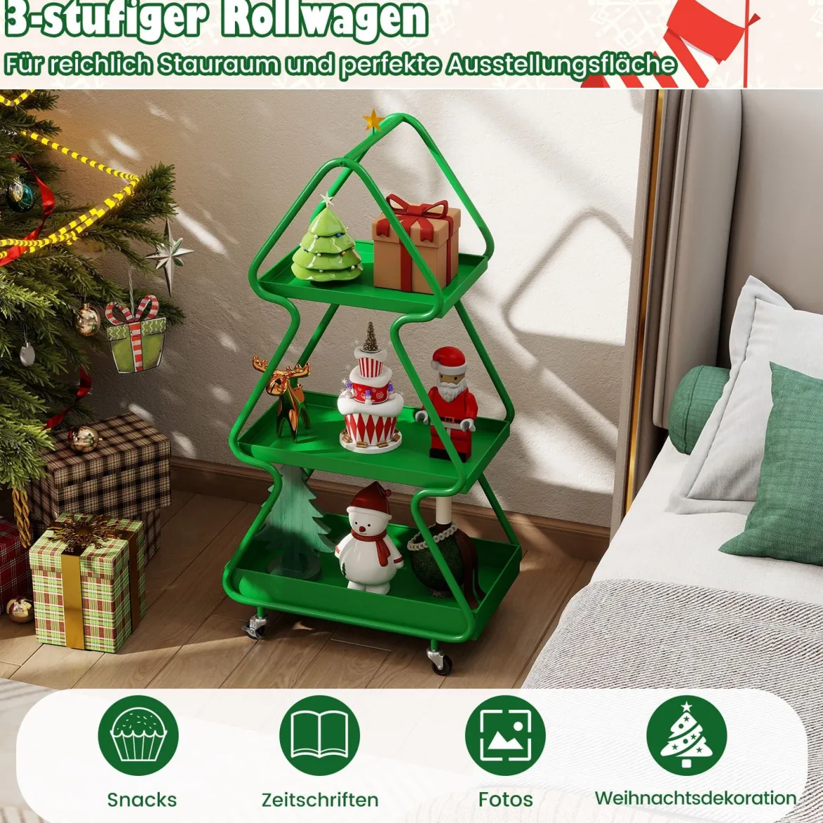 3-stufiger Servierwagen in Weihnachtsbaum-from Rollwagen mit Stern Küchenwagen auf Rollen