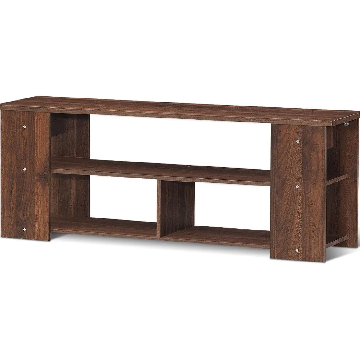 3-stufiger TV Schrank mit Massivholzrahmen & Offenen Ablagefächern 110 cm Breit Kaffee
