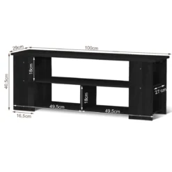 3-Stufiger TV Schrank mit Massivholzrahmen & Offenen Ablagefächern 110 cm Breit Schwarz