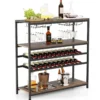 5-stufiger Weinregal mit Glashalter & Regalen Freistehender Flaschenregal Rustikales Braun