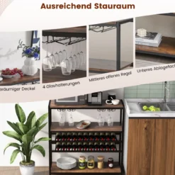 5-stufiger Weinregal mit Glashalter & Regalen Freistehender Flaschenregal Rustikales Braun