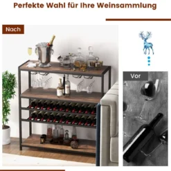 5-stufiger Weinregal mit Glashalter & Regalen Freistehender Flaschenregal Rustikales Braun