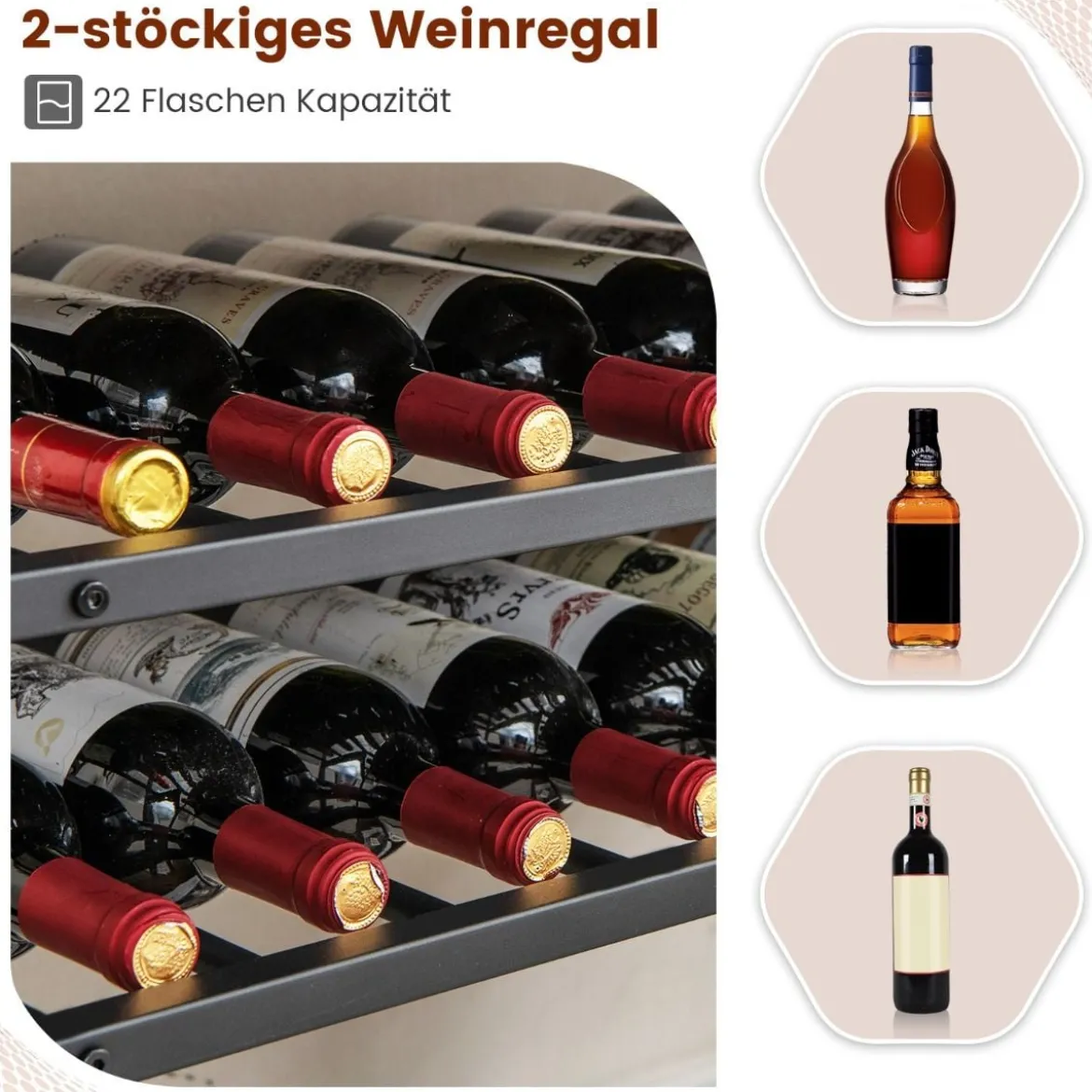 5-stufiger Weinregal mit Glashalter & Regalen Freistehender Flaschenregal Rustikales Braun