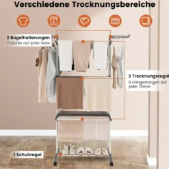 3-stufiger Wäscheständer zusammenklappbarer Wäschetrockner 127 x 63 x 171 cm Grau