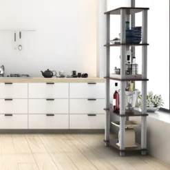 5-stufiges Aufbewahrungsregal mit flachen offenen Regalen Multifunktionales Regal Braun