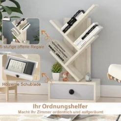 5-stufiges Baum-Bücherregal mit Schublade Mehrzweckregal CD- & DVD-Regal Beige