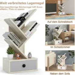 5-stufiges Baum-Bücherregal mit Schublade Mehrzweckregal CD- & DVD-Regal Beige