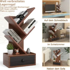 5-stufiges Baum-Bücherregal mit Schublade Mehrzweckregal CD- & DVD-Regal Braun