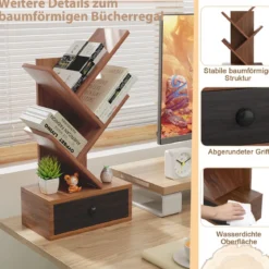 5-stufiges Baum-Bücherregal mit Schublade Mehrzweckregal CD- & DVD-Regal Braun