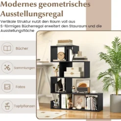 5-stufiges Bücherregal geometrisches Ablageregal mit offenen Fächern 80 x 22 x 100 cm Schwarz