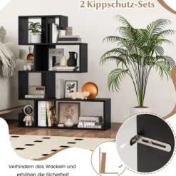 5-stufiges Bücherregal geometrisches Ablageregal mit offenen Fächern 80 x 22 x 100 cm Schwarz