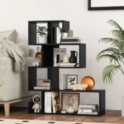 5-stufiges Bücherregal geometrisches Ablageregal mit offenen Fächern 80 x 22 x 100 cm Schwarz