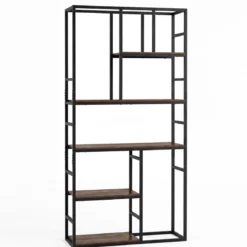 5-stufiges Bücherregal geometrisches Standregal mit offenem Ablagefach & Metallrahmen