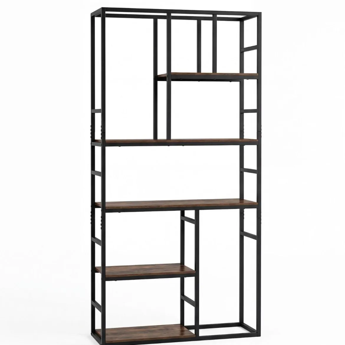 5-stufiges Bücherregal geometrisches Standregal mit offenem Ablagefach & Metallrahmen