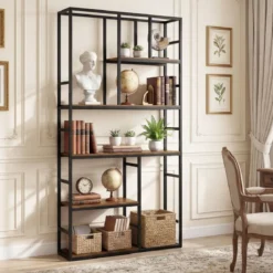 5-stufiges Bücherregal geometrisches Standregal mit offenem Ablagefach & Metallrahmen