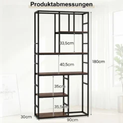 5-stufiges Bücherregal geometrisches Standregal mit offenem Ablagefach & Metallrahmen