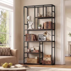 5-stufiges Bücherregal geometrisches Standregal mit offenem Ablagefach & Metallrahmen