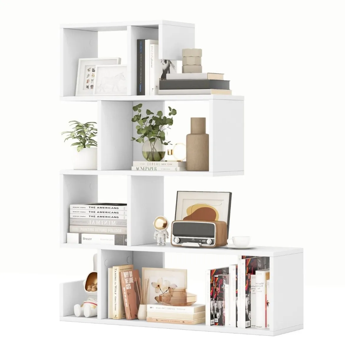 5-stufiges Bücherregal geometrisches Ablageregal mit offenen Fächern 80 x 22 x 100 cm Weiß
