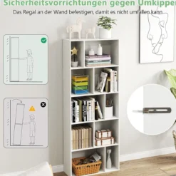 5-stufiges Bücherregal mit 10 Fächern Freistehender Raumteiler Holzregal Offenes Regal