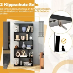 5-stufiges Bücherregal mit Kippschutz freistehender Raumteiler dekoratives Ausstellungsregal Schwarz