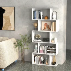 5-stufiges Bücherregal mit Kippschutz freistehender Raumteiler dekoratives Ausstellungsregal Weiß