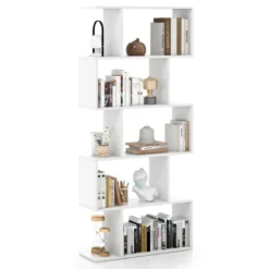 5-stufiges Bücherregal mit Kippschutz freistehender Raumteiler dekoratives Ausstellungsregal Weiß