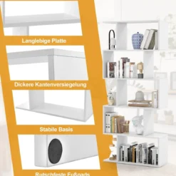 5-stufiges Bücherregal mit Kippschutz freistehender Raumteiler dekoratives Ausstellungsregal Weiß
