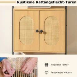 3-stufiges Bücherregal mit Rattan Schrank 184 cm Wandmontage Leiterregal Offener Präsentationsregal