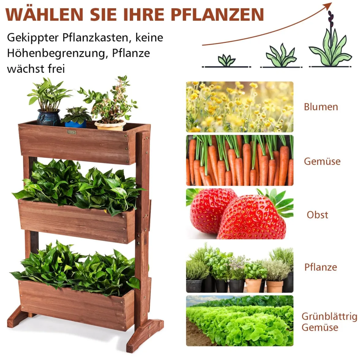 3-stufiges hölzernes Blumenregal Blumenständer 3 Etage Hochbeet Blumentreppe 71 x 38 x 105 cm Braun
