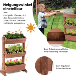 3-stufiges hölzernes Blumenregal Blumenständer 3 Etage Hochbeet Blumentreppe 71 x 38 x 105 cm Braun