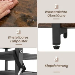 3-stufiges Industrielles Weinregal mit Steckdosen & Flaschenregal & Glashaltern Weinbarschrank Braun