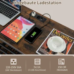 3-stufiges Industrielles Weinregal mit Steckdosen & Flaschenregal & Glashaltern Weinbarschrank Braun
