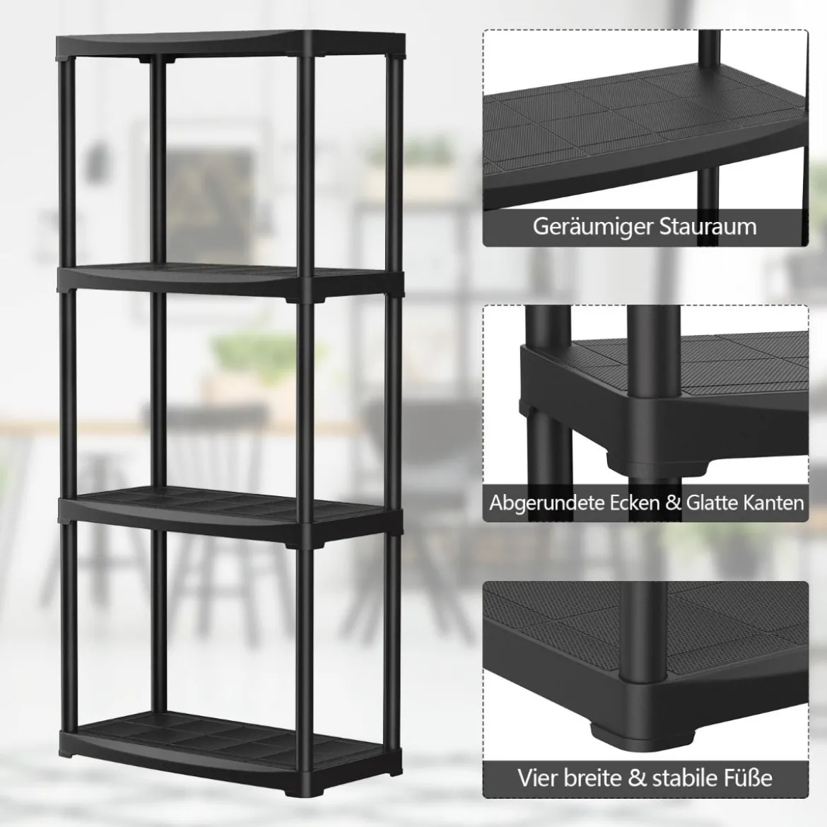 4-stufiges Lagerregal freistehendes Regal vielseitige Garagenregale Schwarz