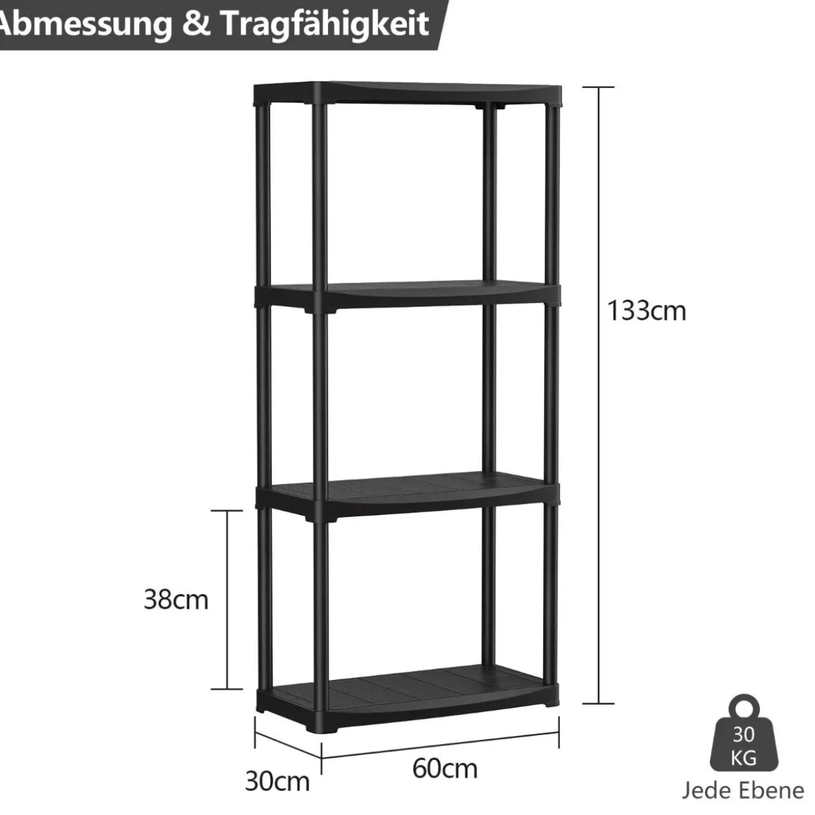 4-stufiges Lagerregal freistehendes Regal vielseitige Garagenregale Schwarz