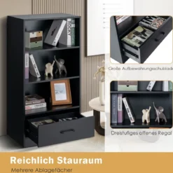 4-Stufiges Lagerregal Holzregal mit Schublade Bücherregal 60 x 38 x 120 cm Schwarz