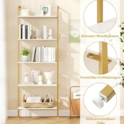 5-stufiges Leiterregal mit Metallrahmen & Verstellbaren Fußpolstern Wandmontiertes Bücherregal