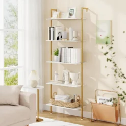 5-stufiges Leiterregal mit Metallrahmen & Verstellbaren Fußpolstern Wandmontiertes Bücherregal