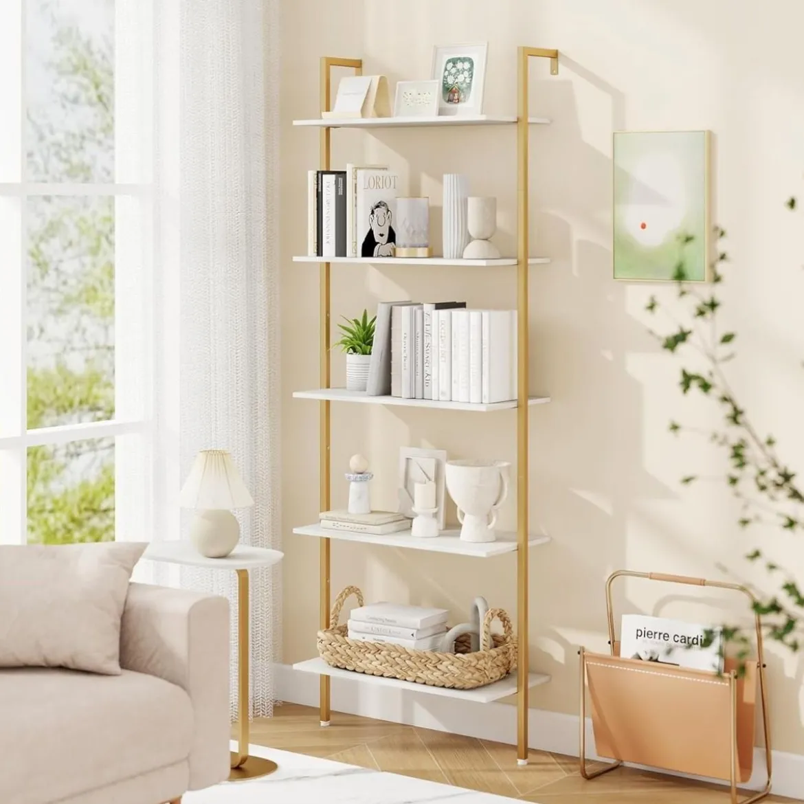5-stufiges Leiterregal mit Metallrahmen & Verstellbaren Fußpolstern Wandmontiertes Bücherregal