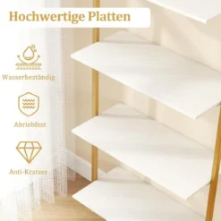 5-stufiges Leiterregal mit Metallrahmen & Verstellbaren Fußpolstern Wandmontiertes Bücherregal