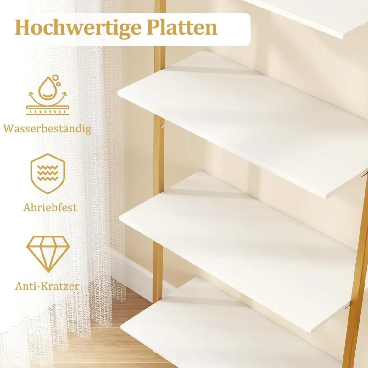 5-stufiges Leiterregal mit Metallrahmen & Verstellbaren Fußpolstern Wandmontiertes Bücherregal