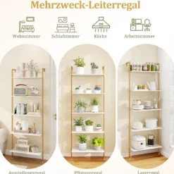 5-stufiges Leiterregal mit Metallrahmen & Verstellbaren Fußpolstern Wandmontiertes Bücherregal