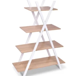 4-stufiges Leiterregal X-förmiges Bücherregal EckregalVerkaufsregal Natur 80 x 34 x 108 cm