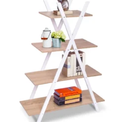 4-stufiges Leiterregal X-förmiges Bücherregal EckregalVerkaufsregal Natur 80 x 34 x 108 cm