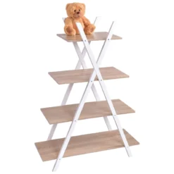 4-stufiges Leiterregal X-förmiges Bücherregal EckregalVerkaufsregal Natur 80 x 34 x 108 cm