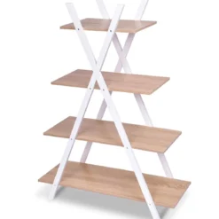 4-stufiges Leiterregal X-förmiges Bücherregal EckregalVerkaufsregal Natur 80 x 34 x 108 cm
