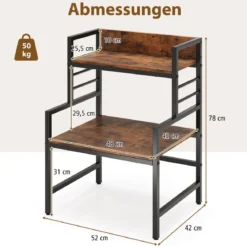 3 Stufiges Mikrowellenregal Mikrowellenständer mit 2 offenen Ablagen 52 x 42 x 78 cm