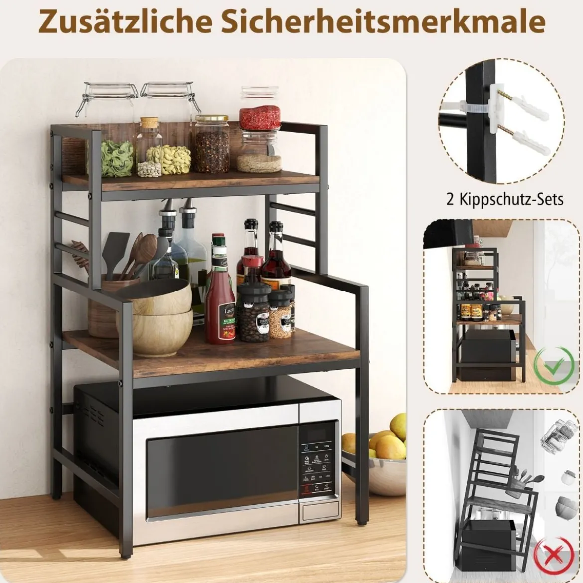 3 Stufiges Mikrowellenregal Mikrowellenständer mit 2 offenen Ablagen 52 x 42 x 78 cm