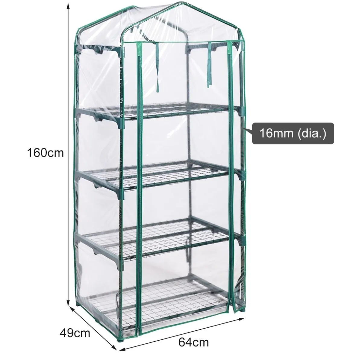 4 stufiges Mini-Gewächshaus Outdoor Gewächshaus mit 4 Regalen & PVC Abdeckung & Reißverschlusstür Grün